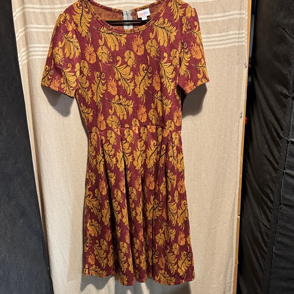 LuLaRoe Burgundy and Mustard Midi Dress - Picture 2 of 7
